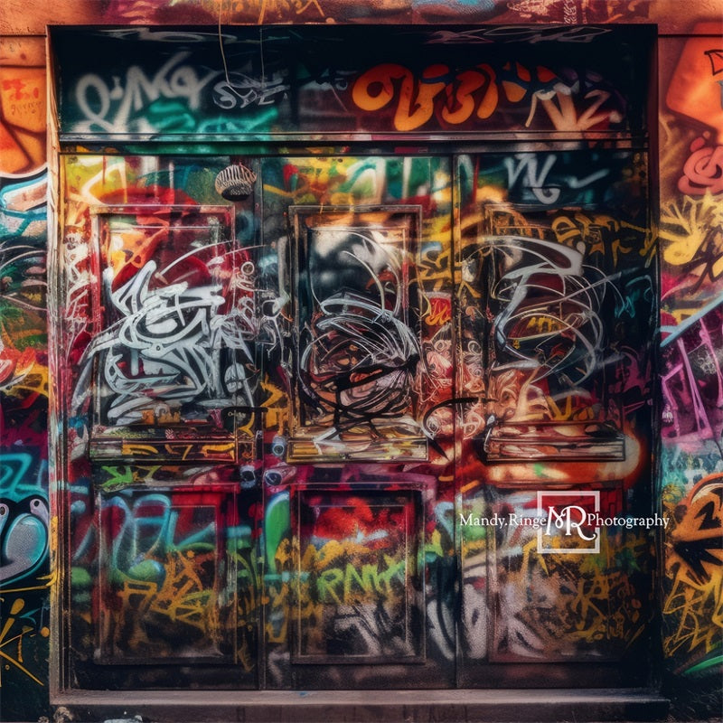 Kate Colorful Graffiti Wall with Door Backdrop Designed by Mandy Ringe Photography