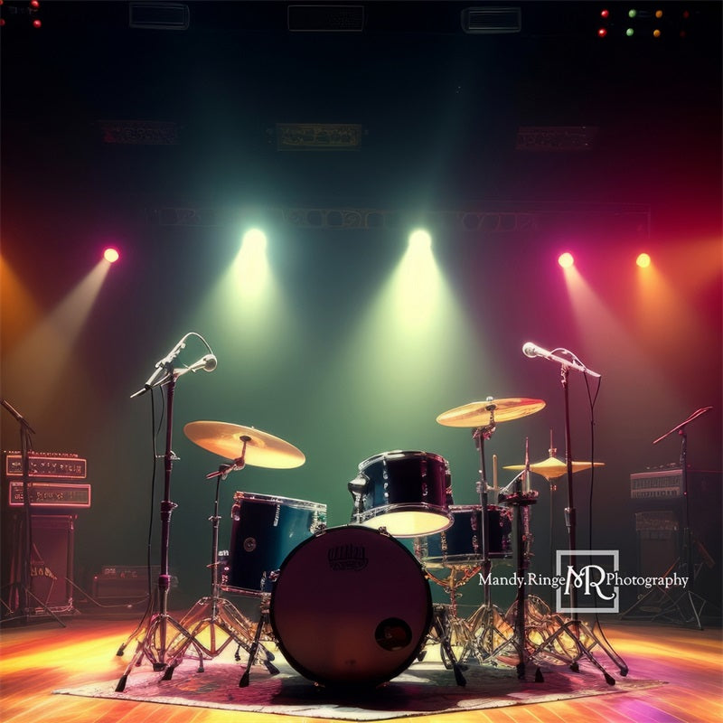 Kate Colorful Rock Stage Drum Set Backdrop Designed by Mandy Ringe Photography