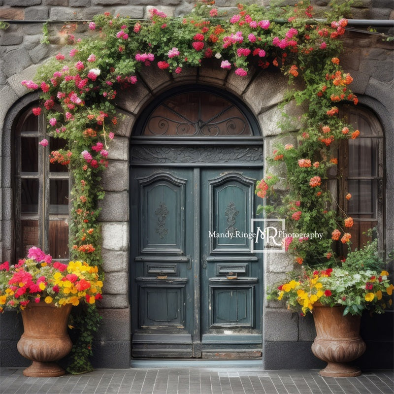 Kate Colorful Summer Flowers with Ornate Door Backdrop Designed by Mandy Ringe Photography