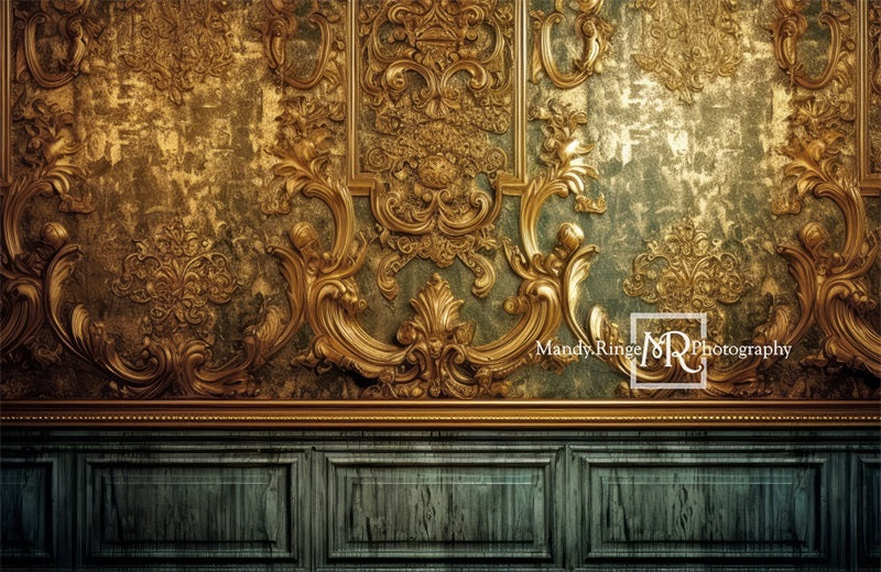 Kate Elaborate Gilded Gold and Teal Wall Backdrop Designed by Mandy Ringe Photography