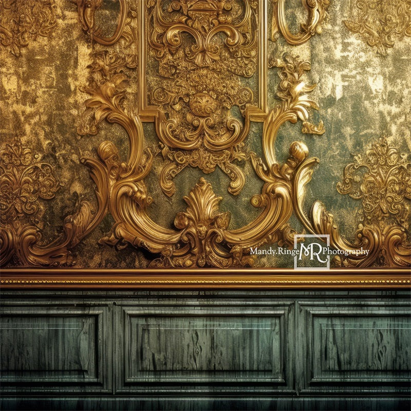 Kate Elaborate Gilded Gold and Teal Wall Backdrop Designed by Mandy Ringe Photography