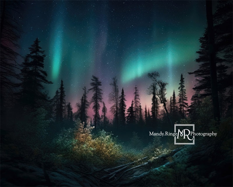 Kate Forest with Colorful Northern Lights Backdrop Designed by Mandy Ringe Photography