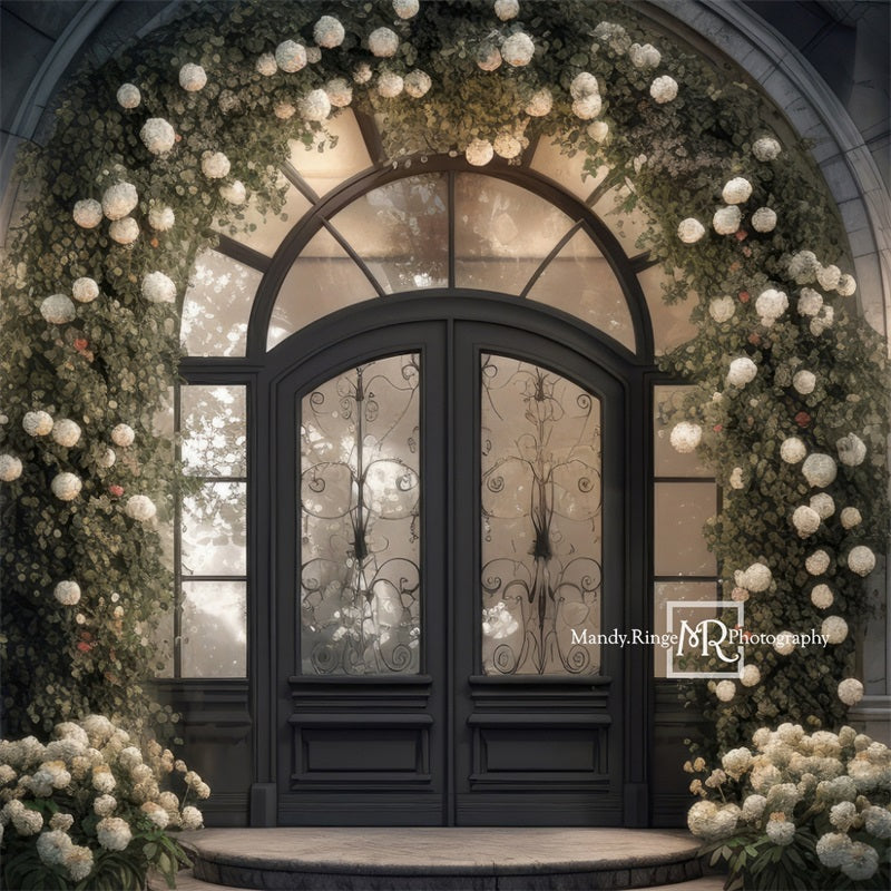 Kate Front Door with Hydrangea Flower at Night Backdrop Designed by Mandy Ringe Photography