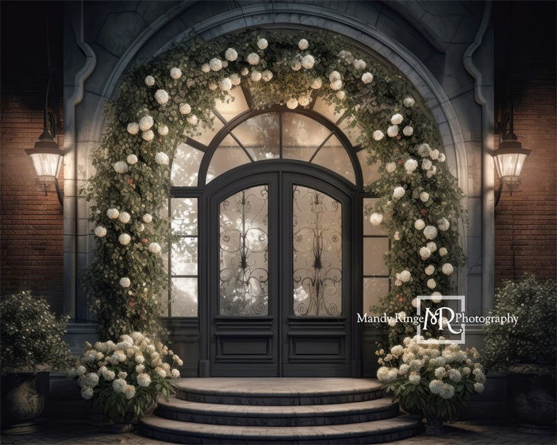 Kate Front Door with Hydrangea Flower at Night Backdrop Designed by Mandy Ringe Photography