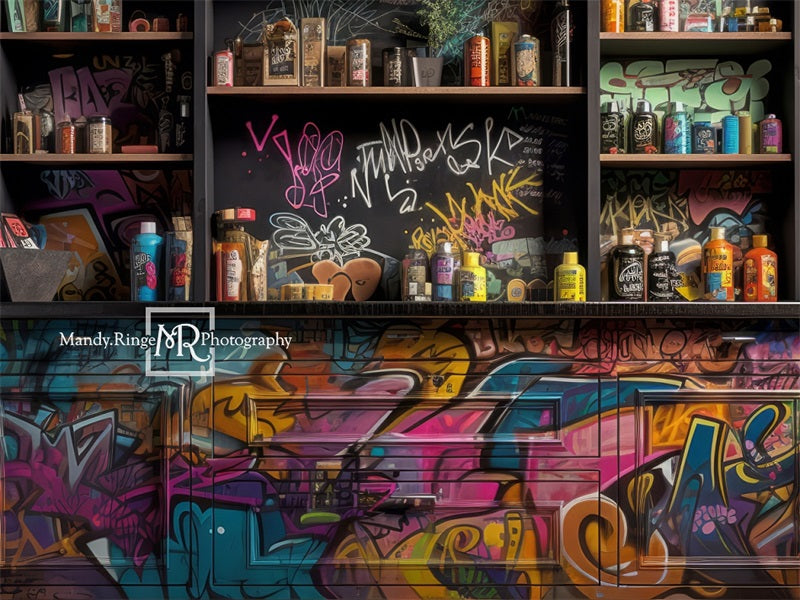 Kate Graffiti Paint Artist Cabinet Backdrop Designed by Mandy Ringe Photography
