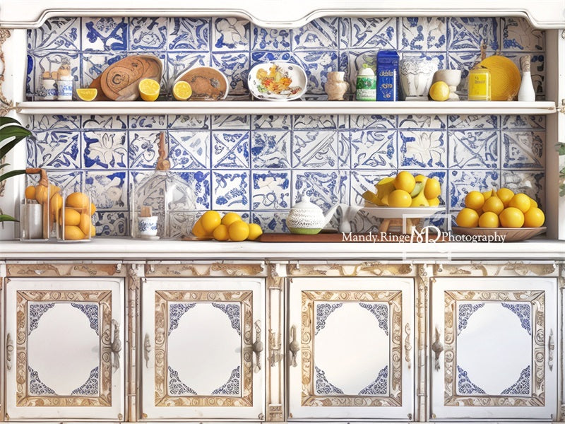 Kate Summer Mediterranean Lemonade Kitchen Backdrop Designed by Mandy Ringe Photography