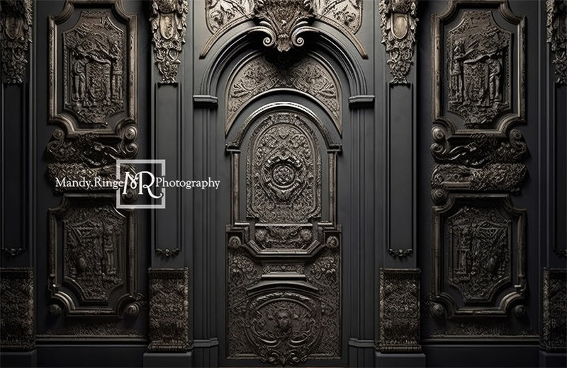 Kate Ornate Black Wall with Door Backdrop Designed by Mandy Ringe Photography