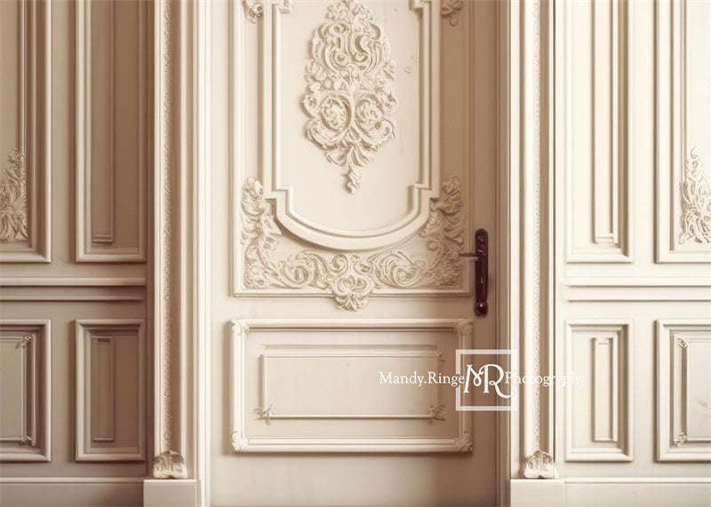 Kate Ornate Cream Victorian Wall with Door Backdrop Designed by Mandy Ringe Photography