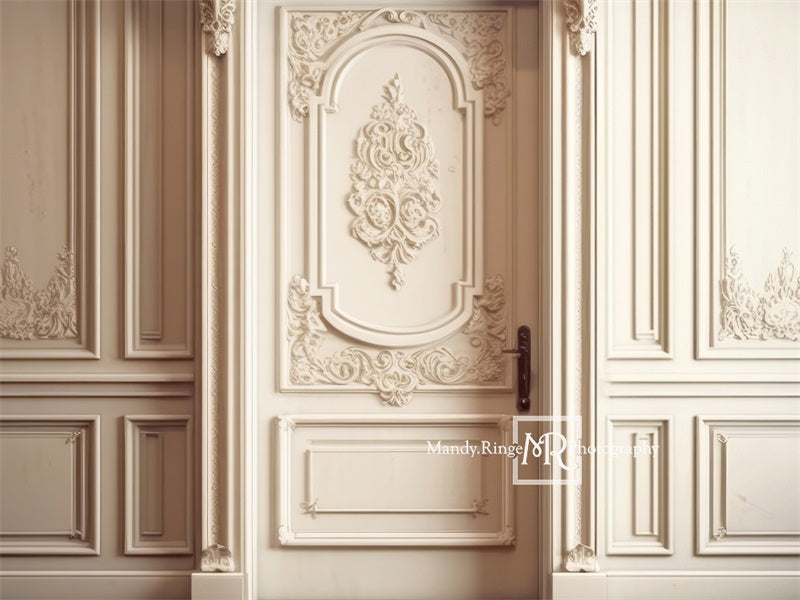 Kate Ornate Cream Victorian Wall with Door Backdrop Designed by Mandy Ringe Photography