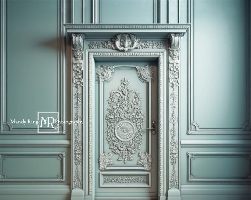 Kate Ornate Mint Victorian Walls with Door Backdrop Designed by Mandy Ringe Photography