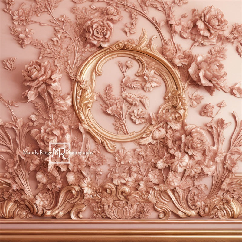 Kate Ornate Pink and Gold Floral Princess Wall Backdrop Designed by Mandy Ringe Photography