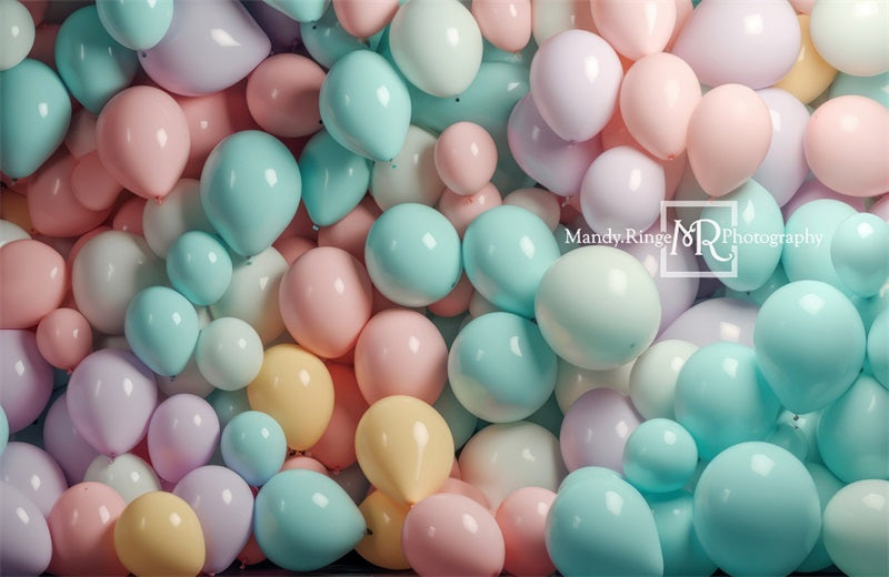 Pastel Rainbow Ballonnenmuur Foto Achtergrond Ontworpen door Mandy Ringe Fotografie