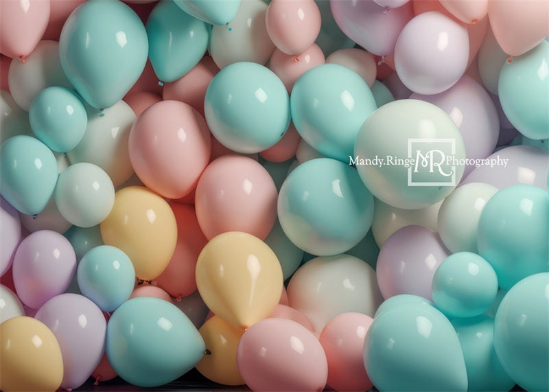 Pastel Rainbow Ballonnenmuur Foto Achtergrond Ontworpen door Mandy Ringe Fotografie