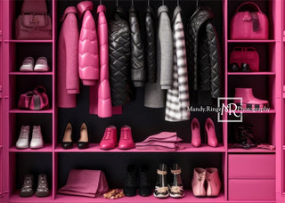 Kate Pink and Black Doll Accessory Closet Printed Backdrop Designed by Mandy Ringe Photography