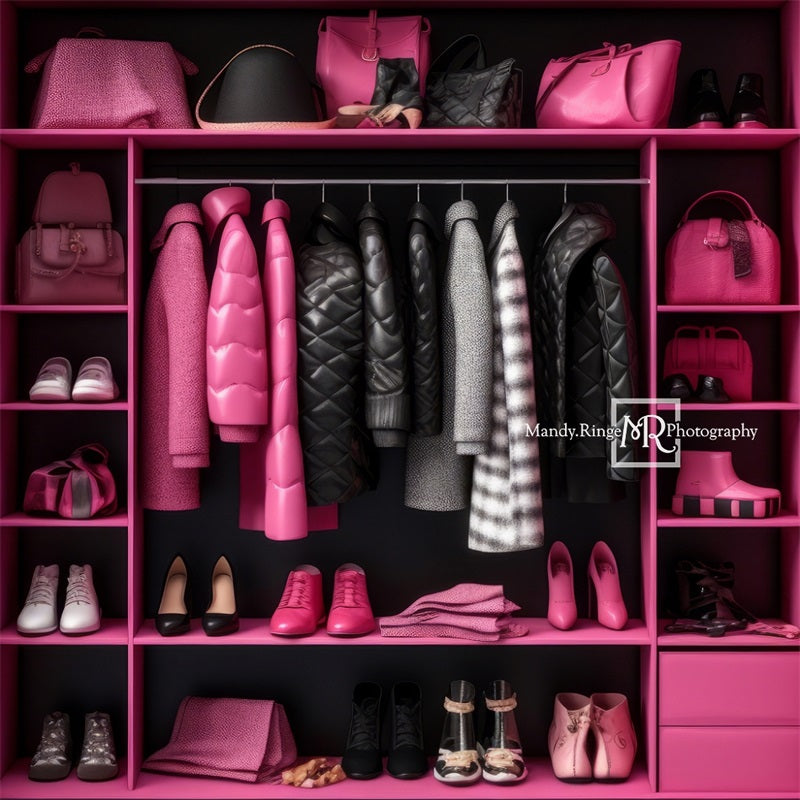 Kate Pink and Black Doll Accessory Closet Backdrop Designed by Mandy Ringe Photography