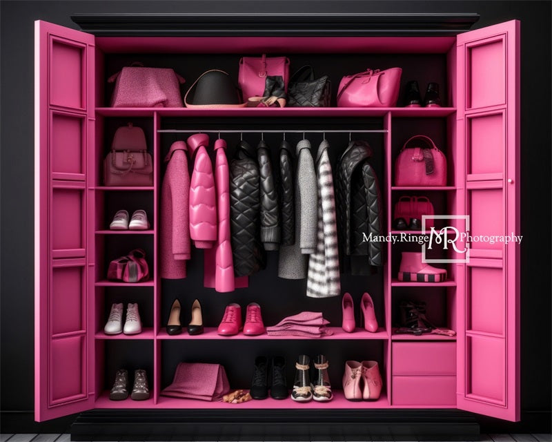 Kate Pink and Black Doll Accessory Closet Backdrop Designed by Mandy Ringe Photography