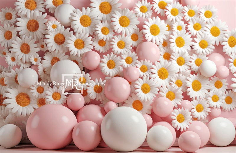 Kate Pink and White Balloon Wall with Daisies Backdrop Designed by Mandy Ringe Photography