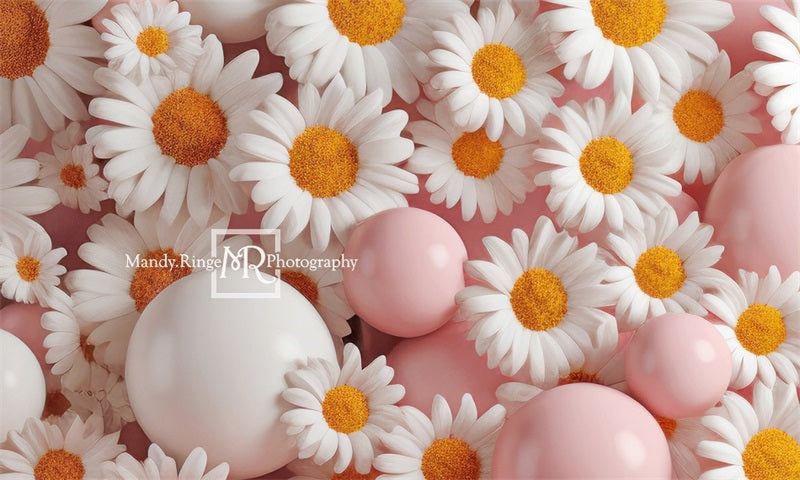 Kate Pink and White Balloon Wall with Daisies Backdrop Designed by Mandy Ringe Photography