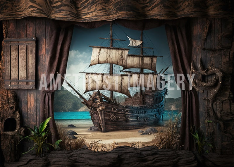 Kate Pirateship Ahoy Boat Summer Backdrop Designed by Angela Miller