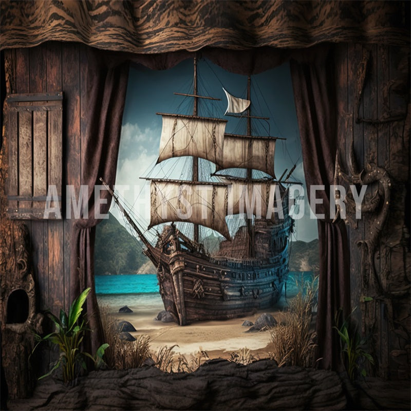 Kate Pirateship Ahoy Boat Summer Backdrop Designed by Angela Miller