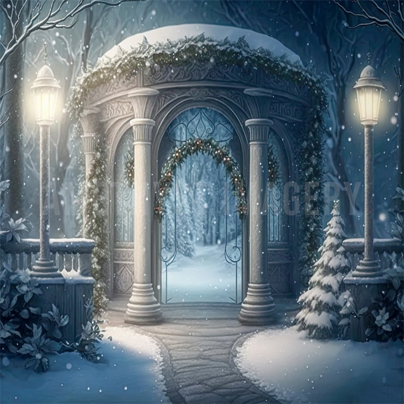 Kate Winter Gazebo Snow Light Backdrop Designed by Angela Miller