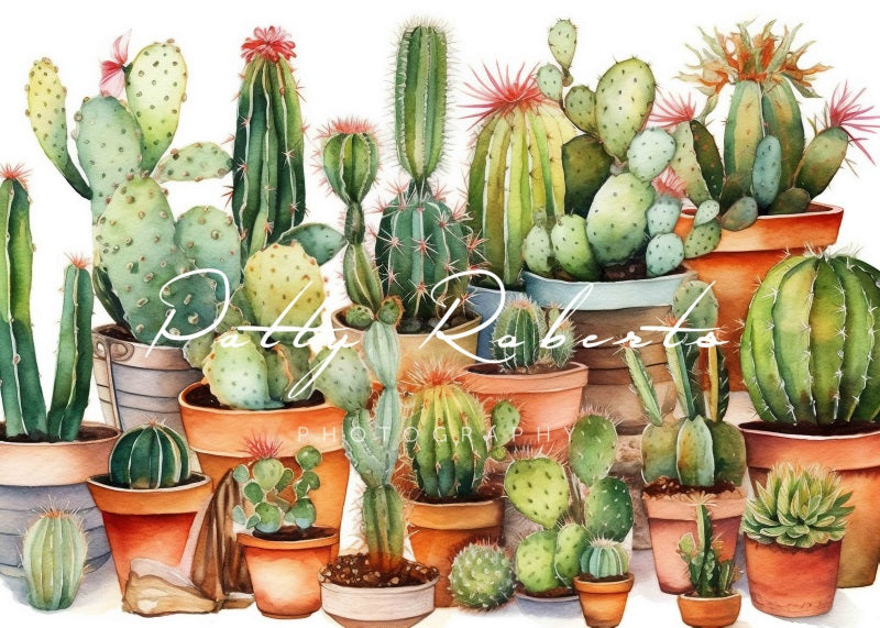 Kate Summer Watercolor Cactuses Backdrop Designed by Patty Robert
