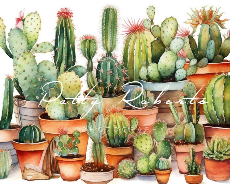 Kate Summer Watercolor Cactuses Backdrop Designed by Patty Robert