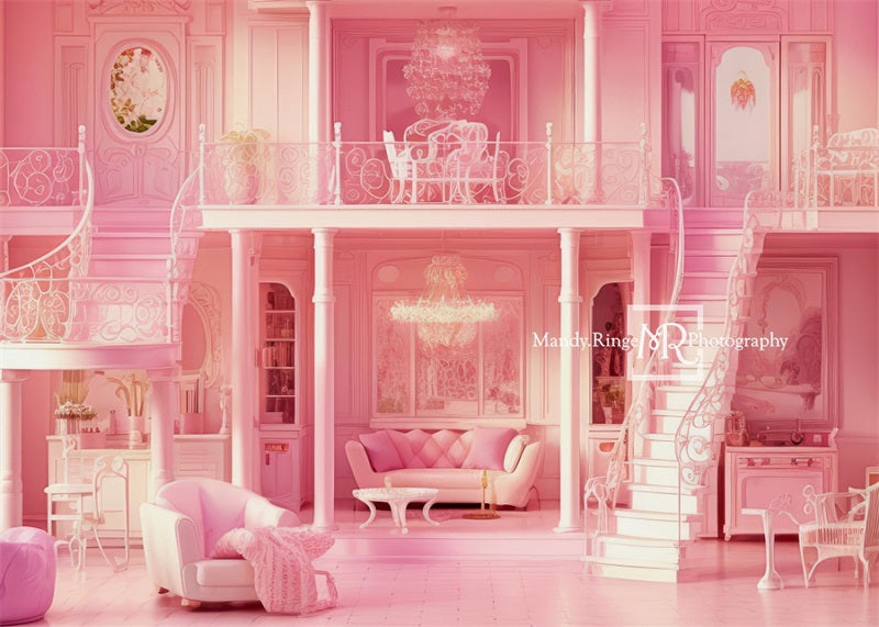 Kate Pink Fashion Doll Mansion Backdrop Designed by Mandy Ringe Photography