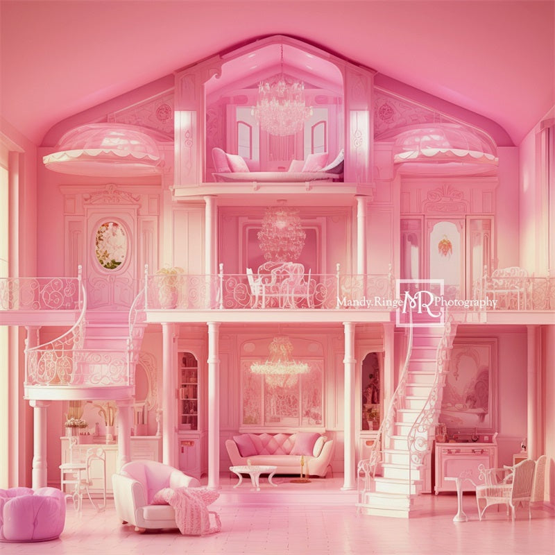 Kate Pink Fashion Doll Mansion Backdrop Designed by Mandy Ringe Photography
