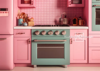 Kate Pink Fantasy Dollhouse Kitchen Printed Backdrop Designed by Mandy Ringe Photography