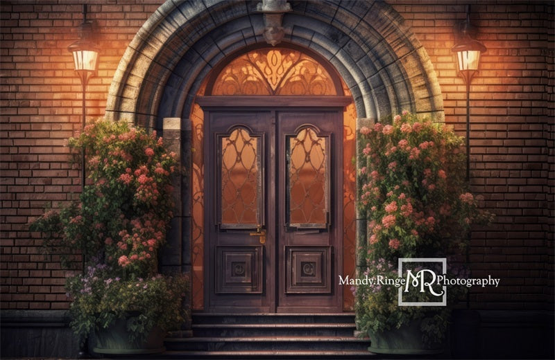 Kate Purple Front Door with Flowers at Night Backdrop Designed by Mandy Ringe Photography