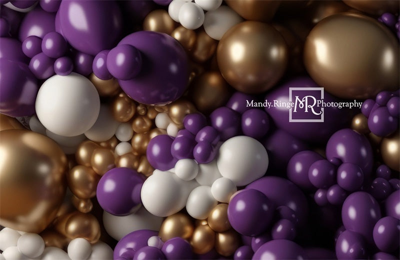 Kate Purple Gold White Balloon Wall Backdrop Designed by Mandy Ringe Photography