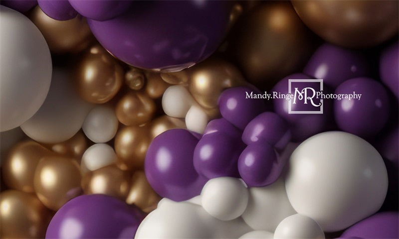 Kate Purple Gold White Balloon Wall Backdrop Designed by Mandy Ringe Photography