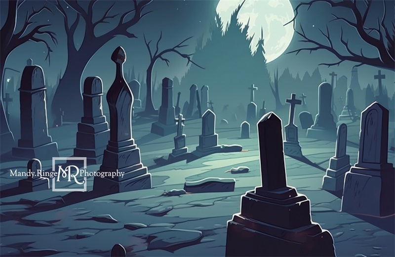 Kate Spooky Cartoon Graveyard Backdrop Designed by Mandy Ringe Photography