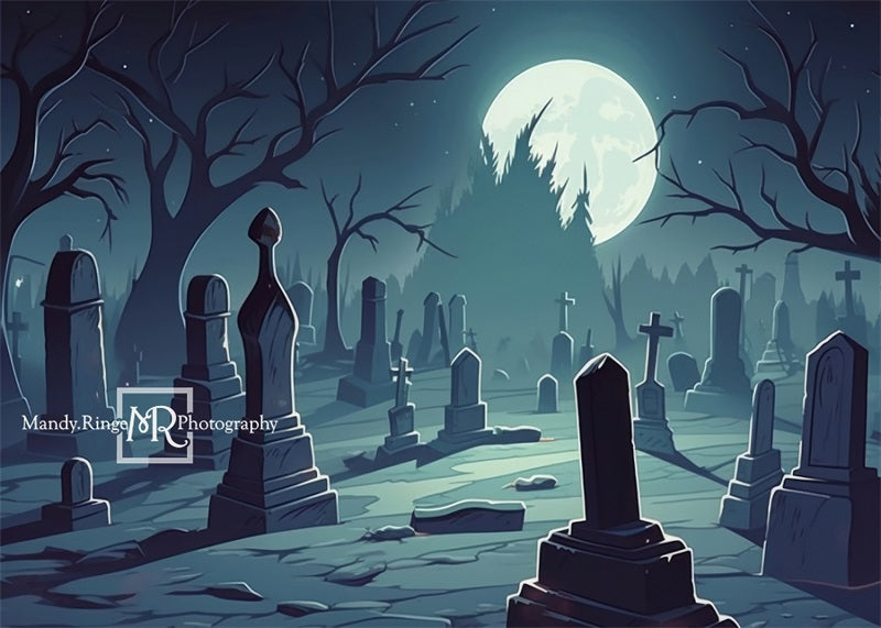 Kate Spooky Cartoon Graveyard Backdrop Designed by Mandy Ringe Photography