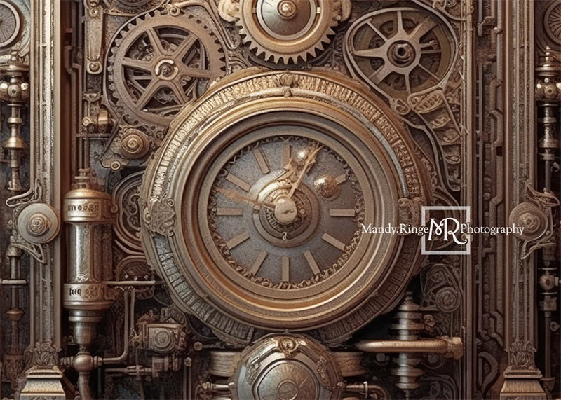 Kate Steampunk Gear and Clock Wall Backdrop Designed by Mandy Ringe Photography
