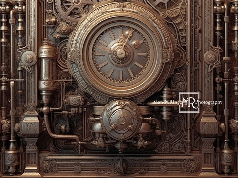 Kate Steampunk Gear and Clock Wall Backdrop Designed by Mandy Ringe Photography