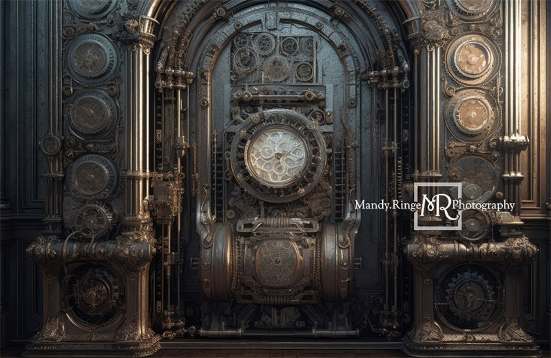 Kate Steampunk Vault Door with Gears Backdrop Designed by Mandy Ringe Photography