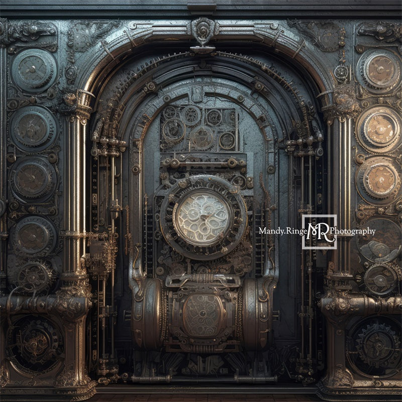 Kate Steampunk Vault Door with Gears Backdrop Designed by Mandy Ringe Photography