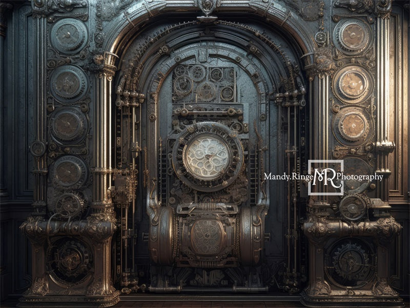 Kate Steampunk Wall with Gears and Clock Backdrop Designed by Mandy Ringe  Photography