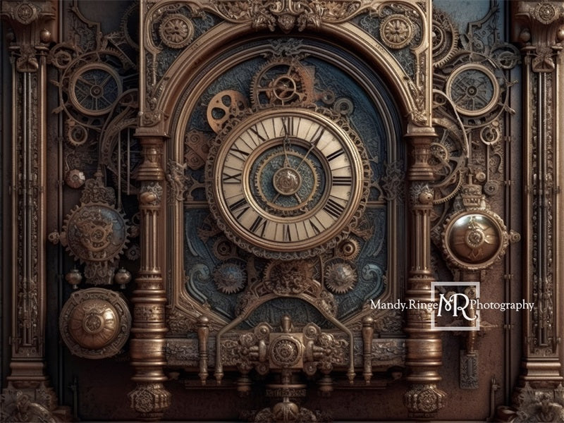 Kate Steampunk Wall with Gears and Clock Backdrop Designed by Mandy Ri