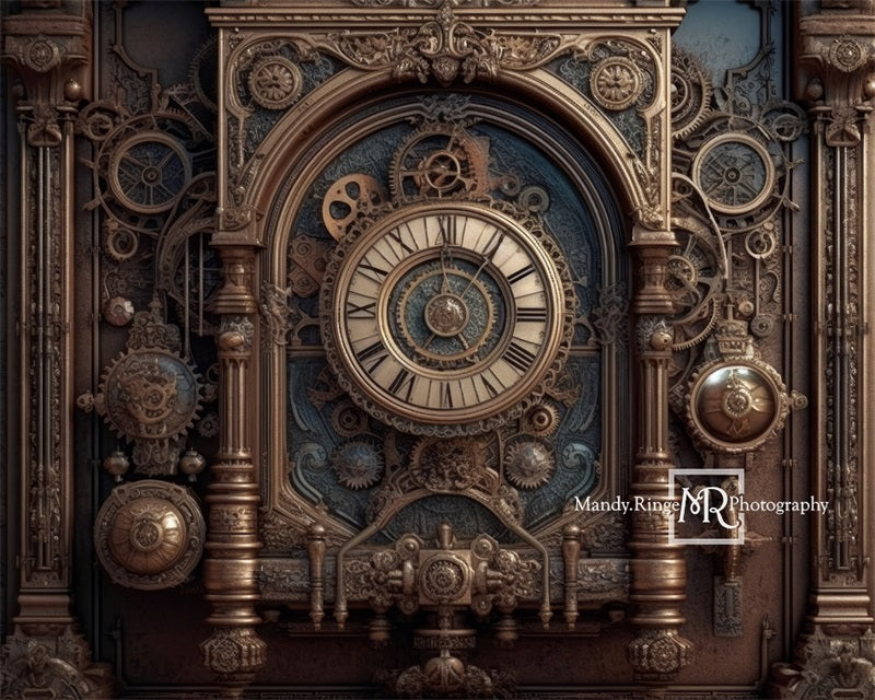 Kate Steampunk Wall with Gears and Clock Backdrop Designed by Mandy Ringe Photography