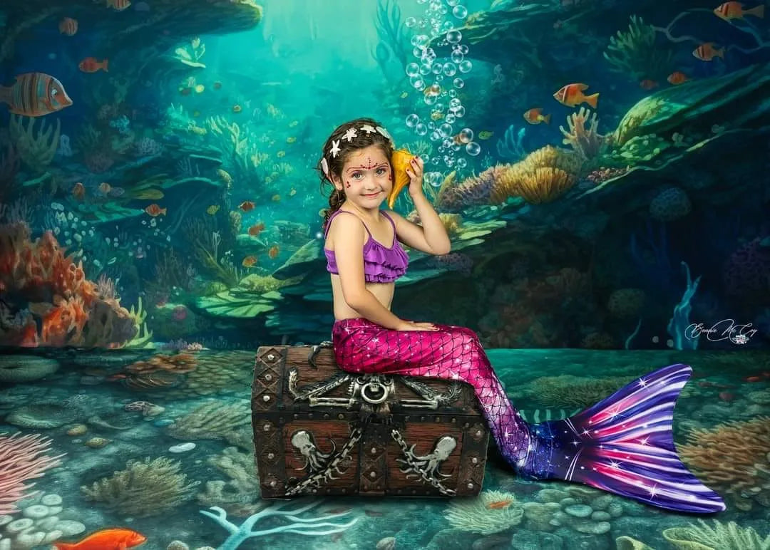 Kate Summer Underwater Ocean Reef Backdrop+Mermaid Ocean Reef Floor Backdrop