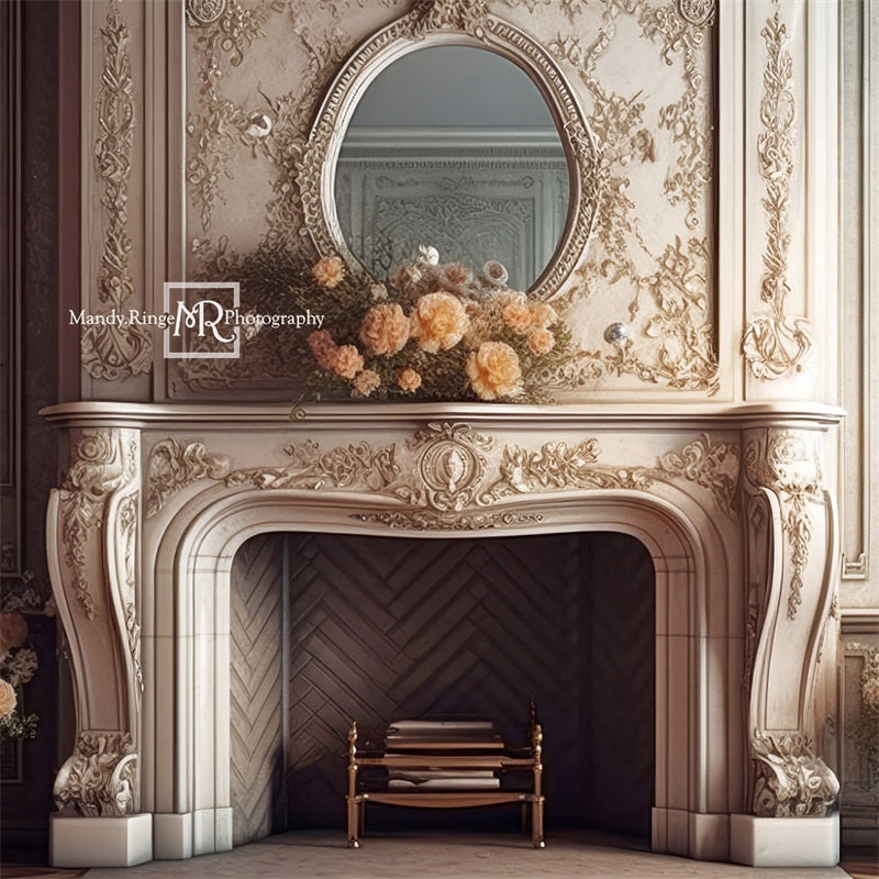 Kate Victorian Fireplace with Flowers Boudoir Backdrop Designed by Mandy Ringe Photography