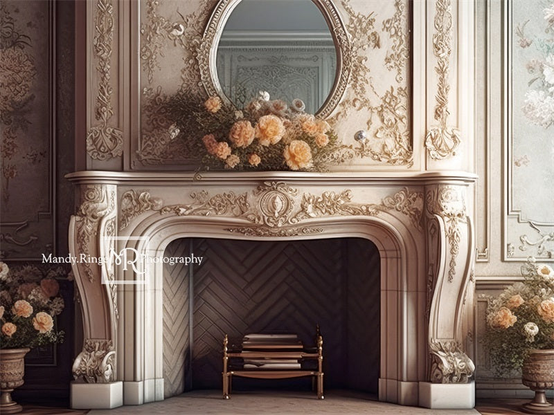 Kate Victorian Fireplace with Flowers Boudoir Backdrop Designed by Mandy Ringe Photography