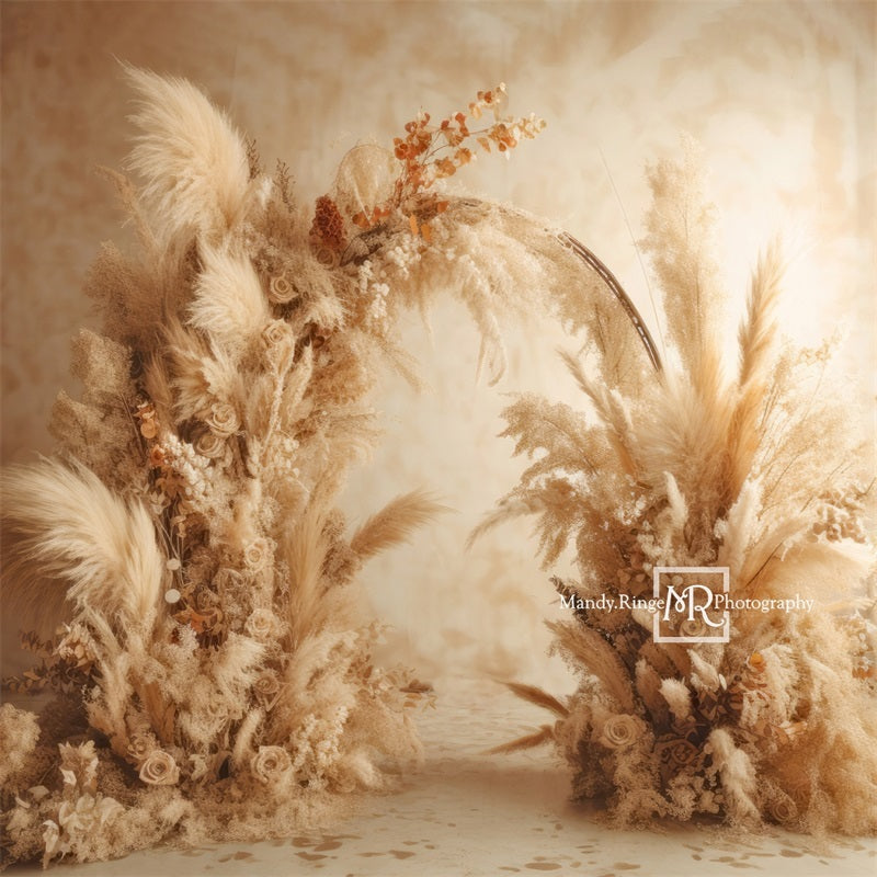 Kate Warm Neutral Boho Dried Florals Arch Backdrop Designed by Mandy Ringe Photography