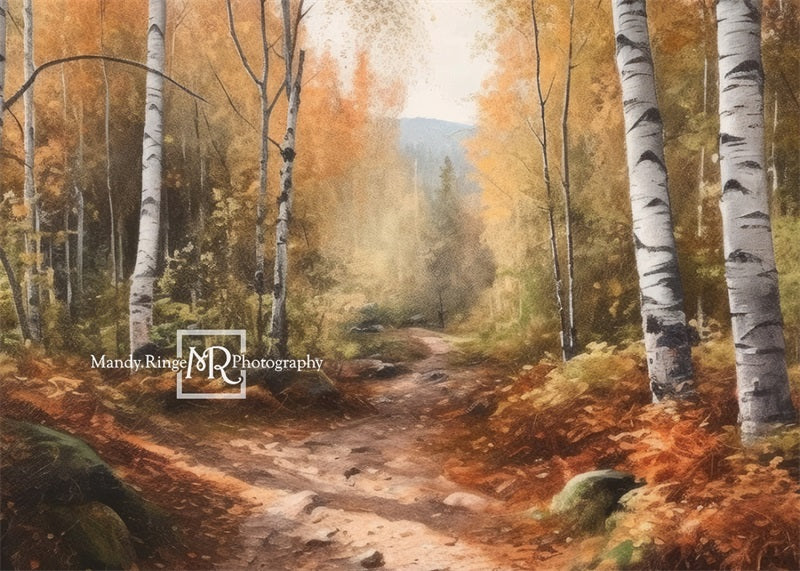 Kate Watercolor Autumn Birch Forest Backdrop Designed by Mandy Ringe Photography