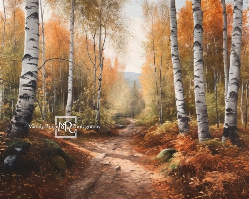Kate Watercolor Autumn Birch Forest Backdrop Designed by Mandy Ringe Photography