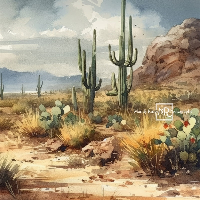Kate Watercolor Desert Scene with Cactus Backdrop Designed by Mandy Ringe Photography