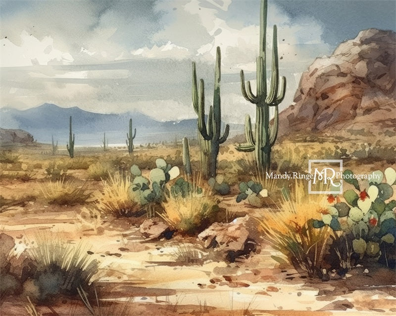 Kate Watercolor Desert Scene with Cactus Backdrop Designed by Mandy Ringe Photography